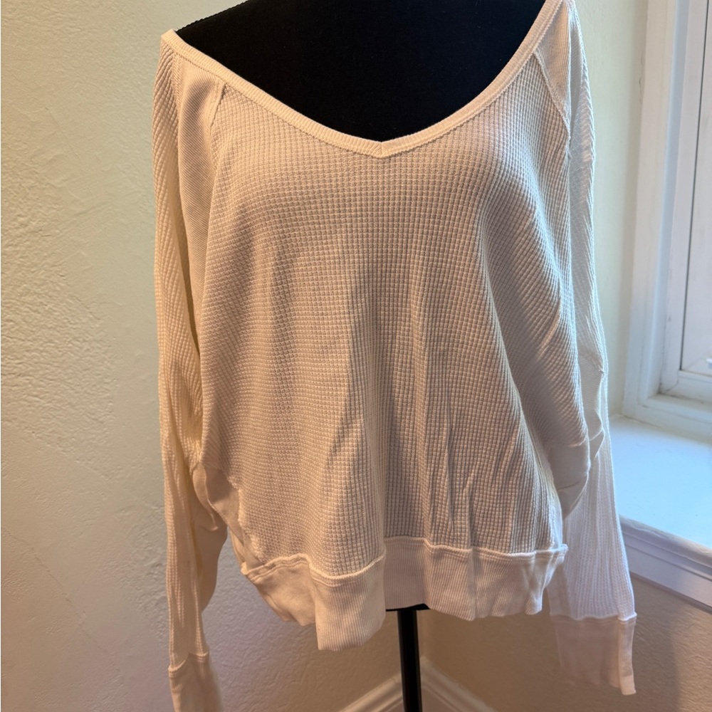 Women's White Waffle Knit Top